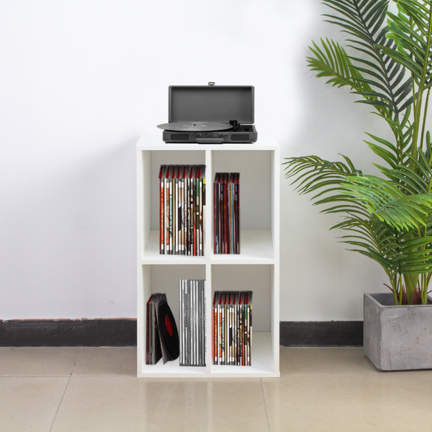 Vinyl lp platen kast - opbergen lp platen - platenspeler meubel - wit - alternatieve afbeelding