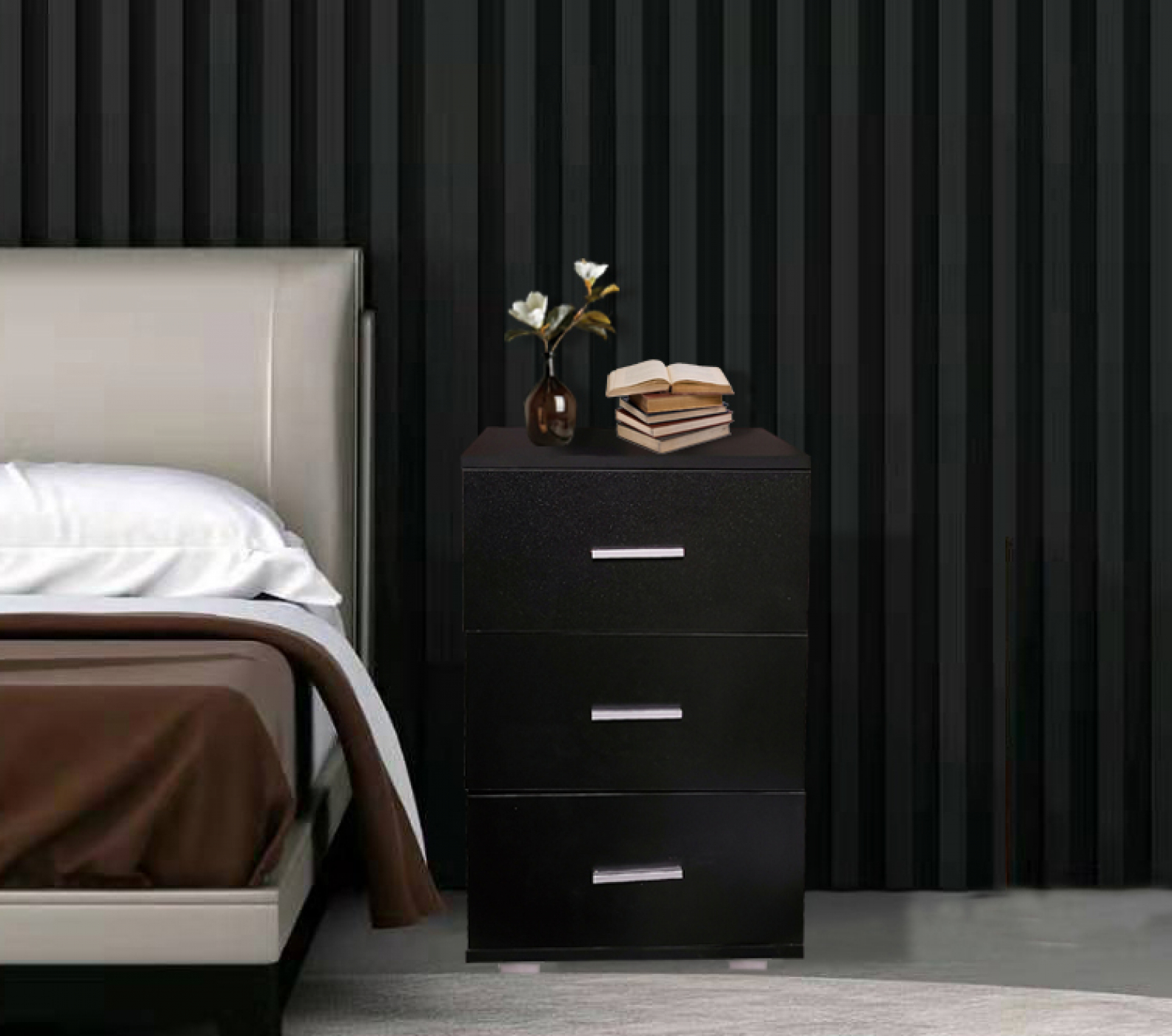 Nachtkastje halkastje 3 lades 63 cm hoog zwart - Meubel-Plein Nachtkastje halkastje 3 lades 63 cm hoog zwart - Meubel-Plein