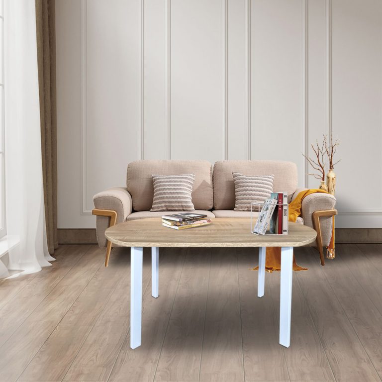 Salontafel - metaal hout - 90 x 50 cm - wit lichtbruin - alternatieve afbeelding