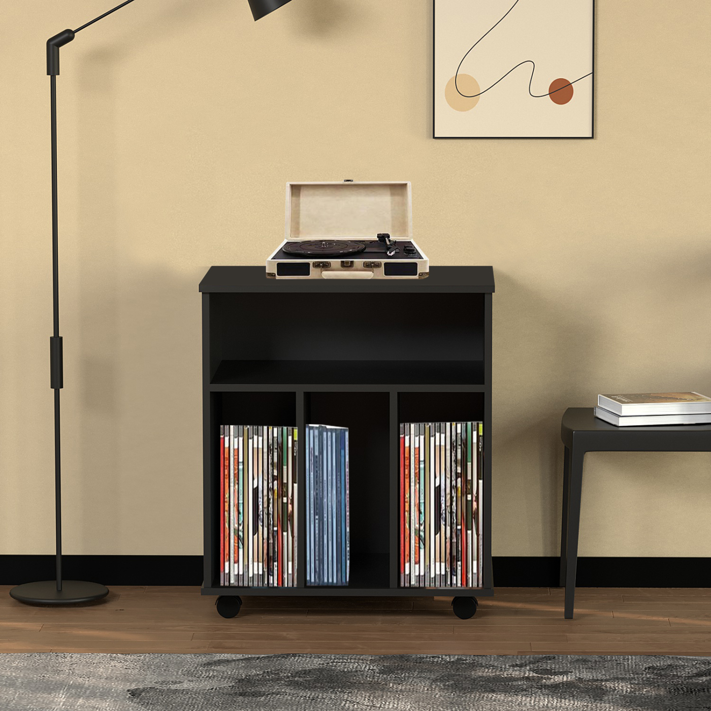 Lp vinyl opbergkast - boekenkast - opbergen tijdschriften boeken platen - zwart - alternatieve afbeelding