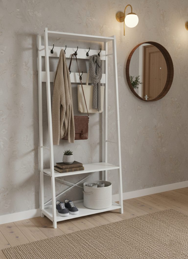VDD Elegante Witte Kapstok met Bankje en Schoenenplank - Ruimtebesparend - Stijlvol - Halmeubel - Inclusief Schoenenrek - alternatieve afbeelding