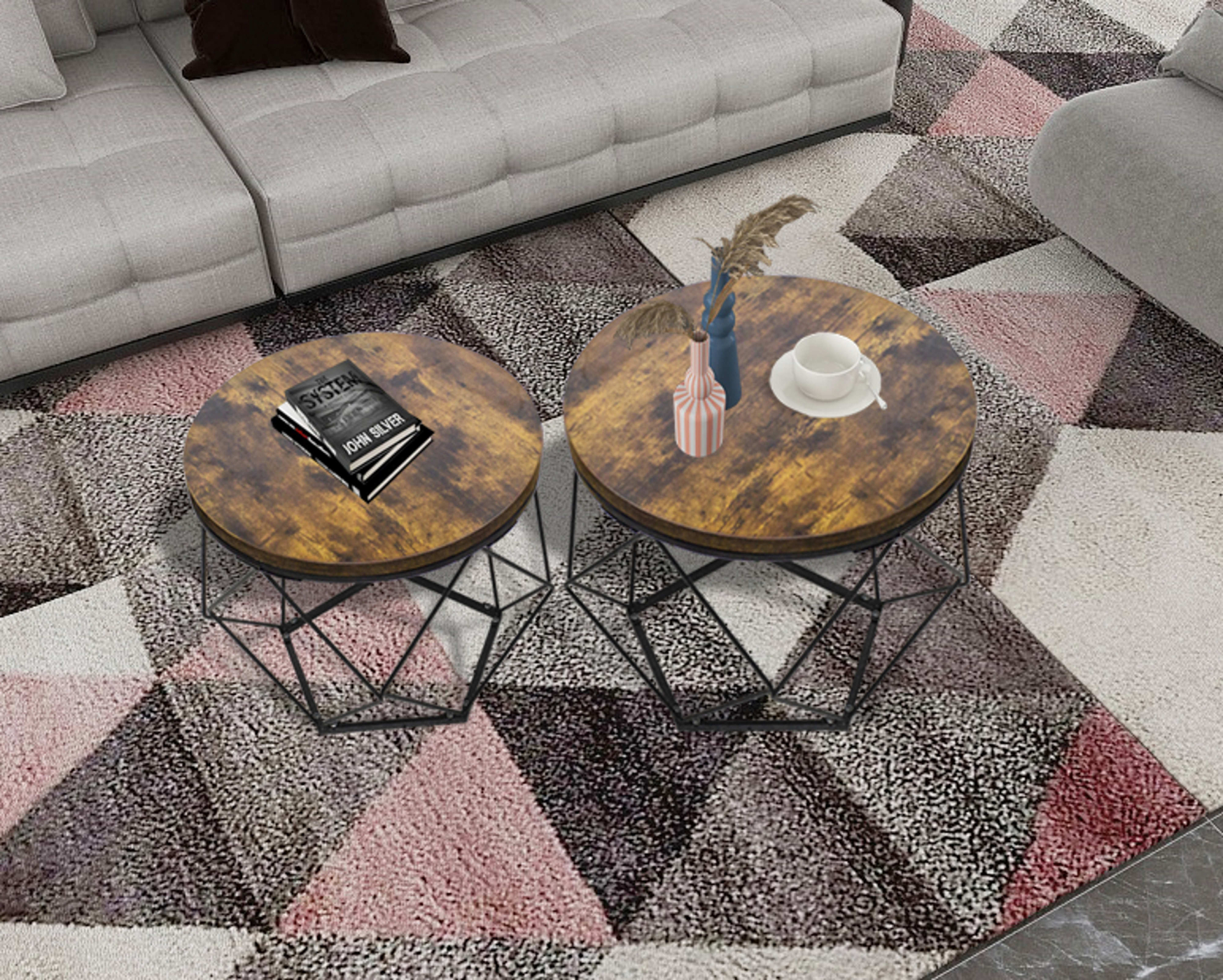 Bijzettafeltjes set van 2 - salontafel industrieel vintage stijl - alternatieve afbeelding