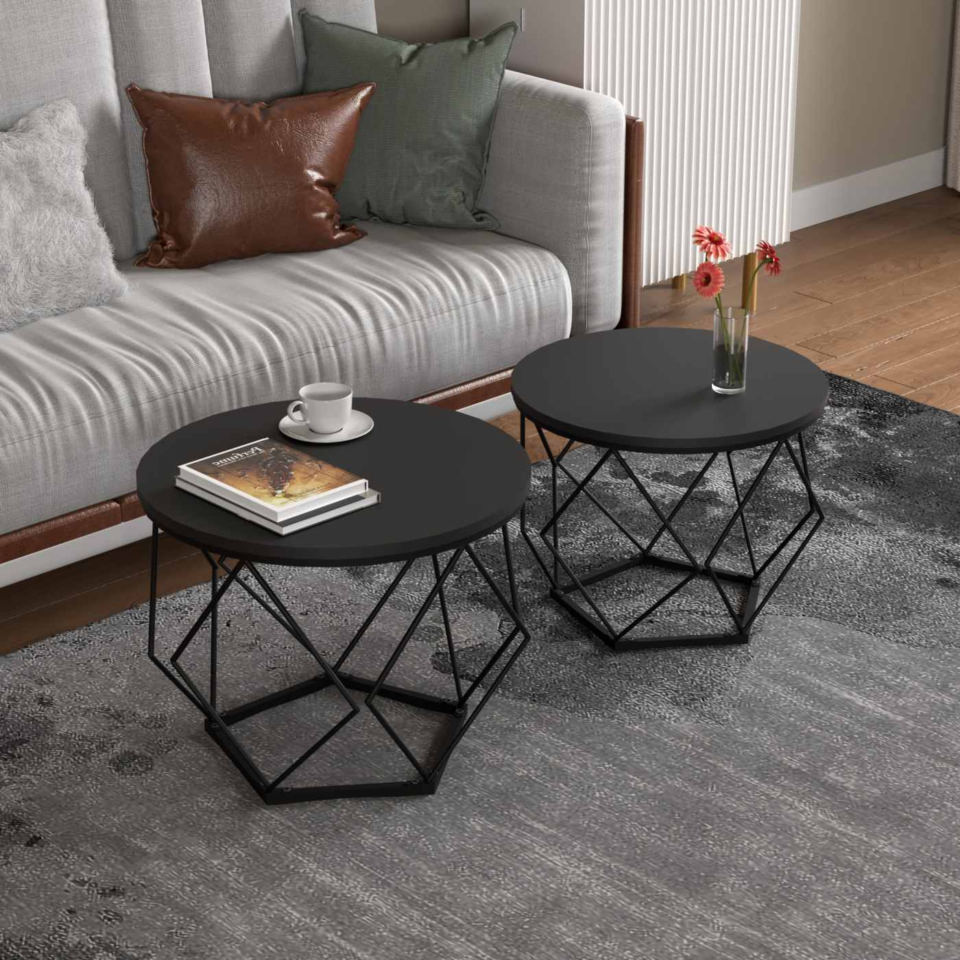 VDD - bijzettafeltje industrieel vintage stijl - salontafels - set van 2 - alternatieve afbeelding