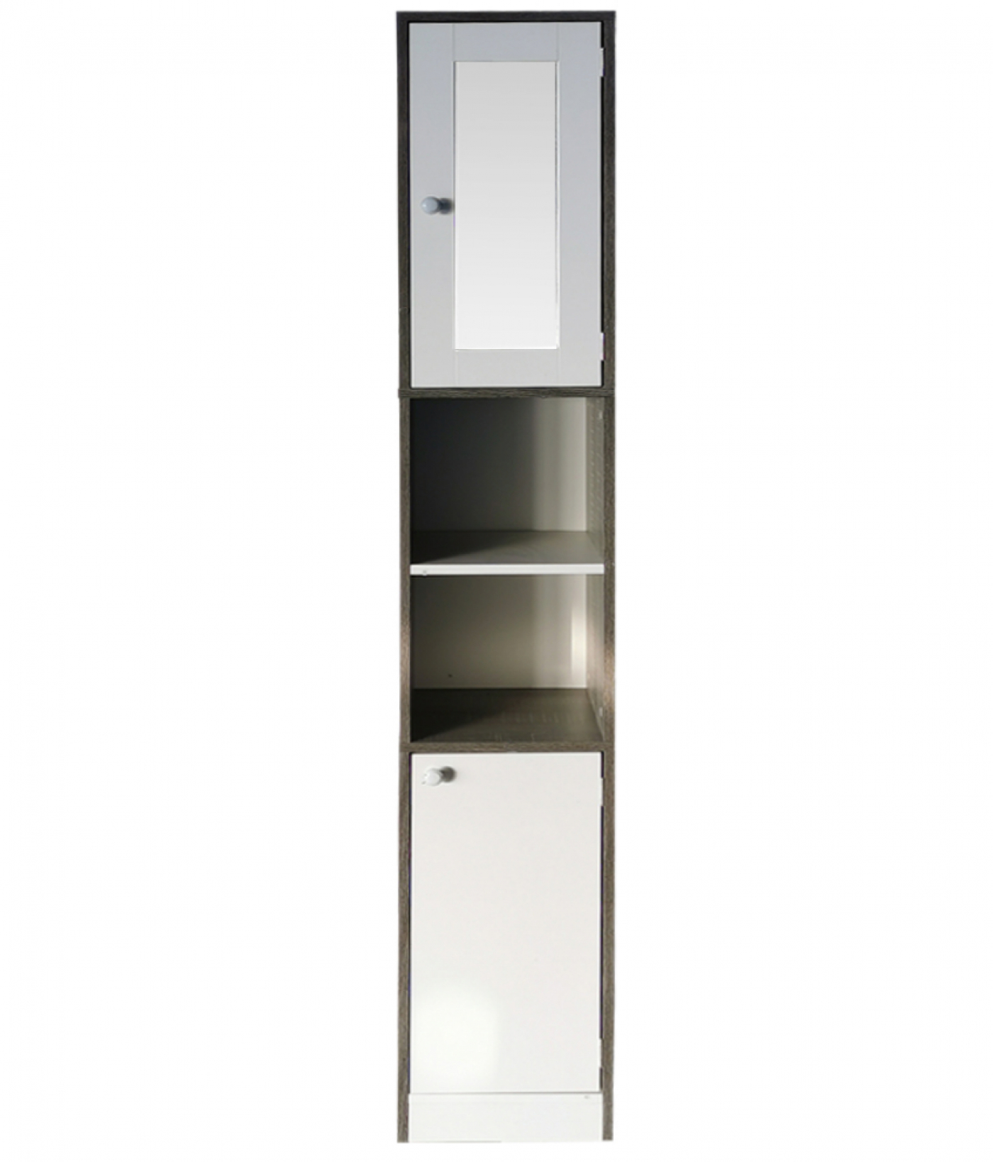 Kolomkast badkamer - opbergkast badkamer of hal - met spiegel - 180 cm hoog - grijs wit