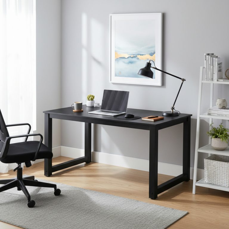 VDD Office Bureau met Zwart Houten Tafelblad - Zwart Metalen Frame - alternatieve afbeelding
