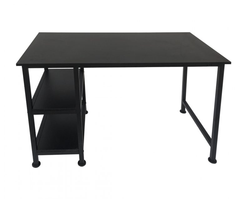 VDD Office Bureau met Twee Opbergplanken - Zwart Tafelblad/Zwart Frame