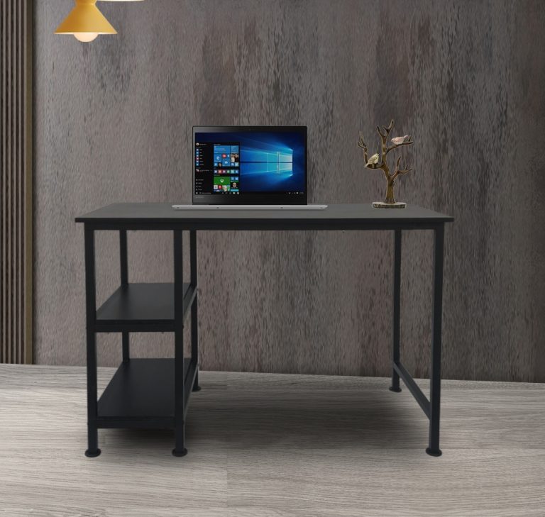 VDD Office Bureau met Twee Opbergplanken - Zwart Tafelblad/Zwart Frame - alternatieve afbeelding