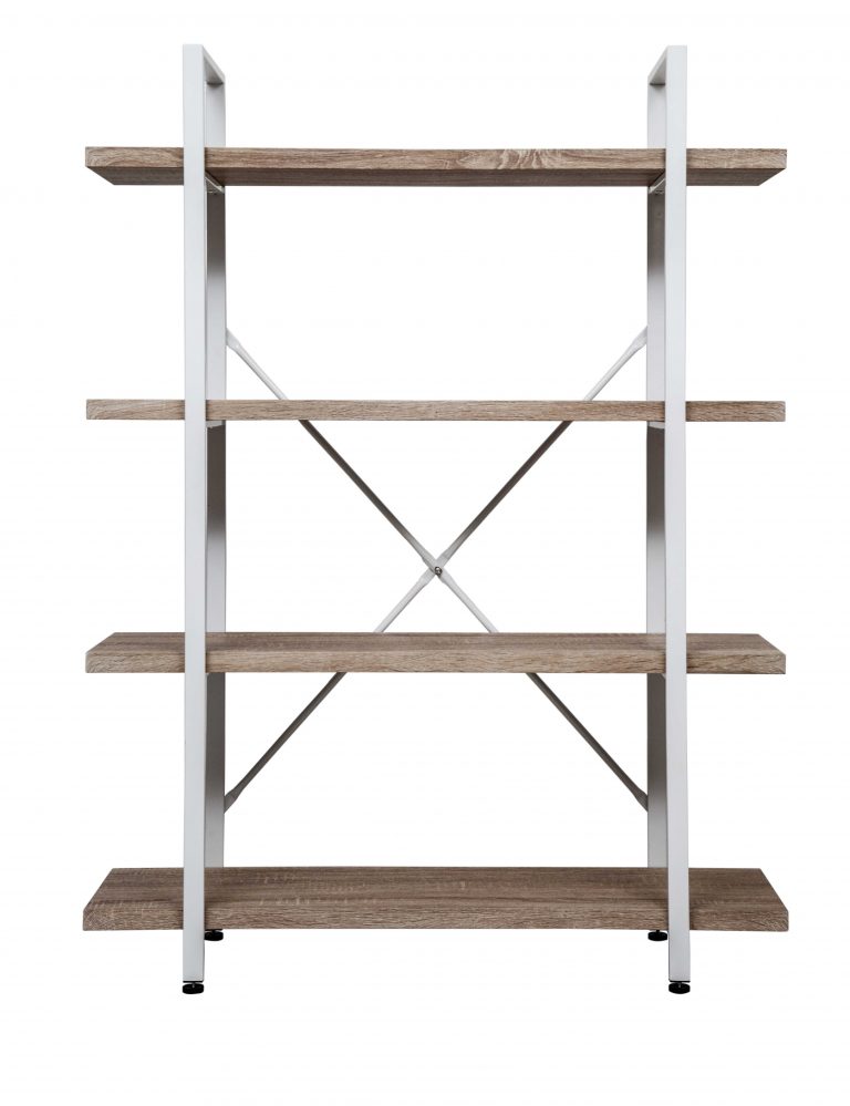 Wandkast Stoer metaal hout industrieel design open boekenkast 140 cm hoog wit