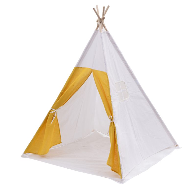 VDD Speeltent voor Kinderen - Tipi Tent - Katoen/Linnen - Wit/Geel