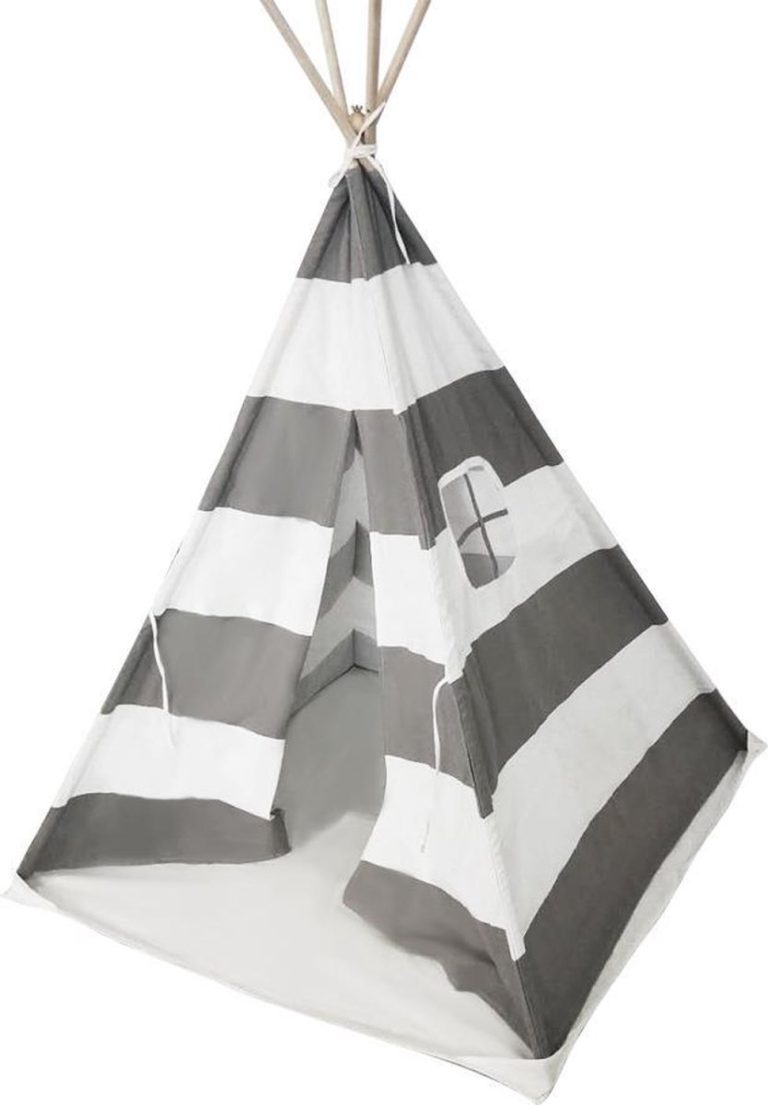 VDD Speeltent voor Kinderen - Tipi Tent - Katoen/Linnen - Wit/Grijs