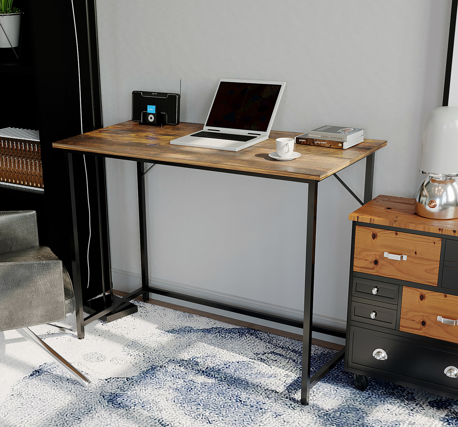 Bureau laptoptafel - 100 cm breed - vintage bruin - alternatieve afbeelding