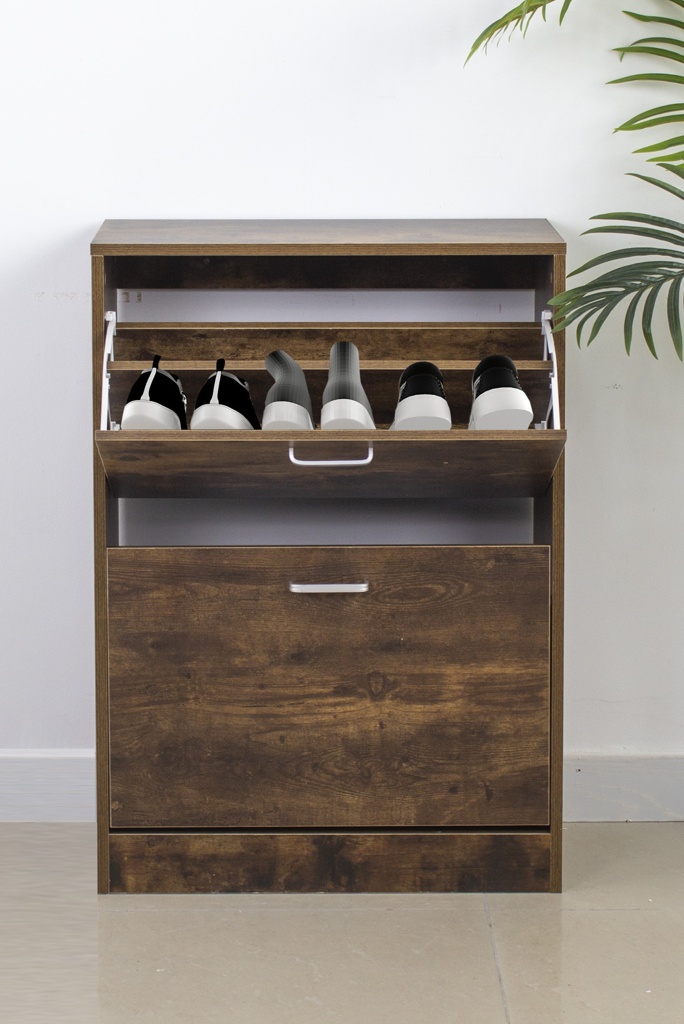 Schoenenkast - schoenenrek - 2 vakken - vintage bruin - alternatieve afbeelding