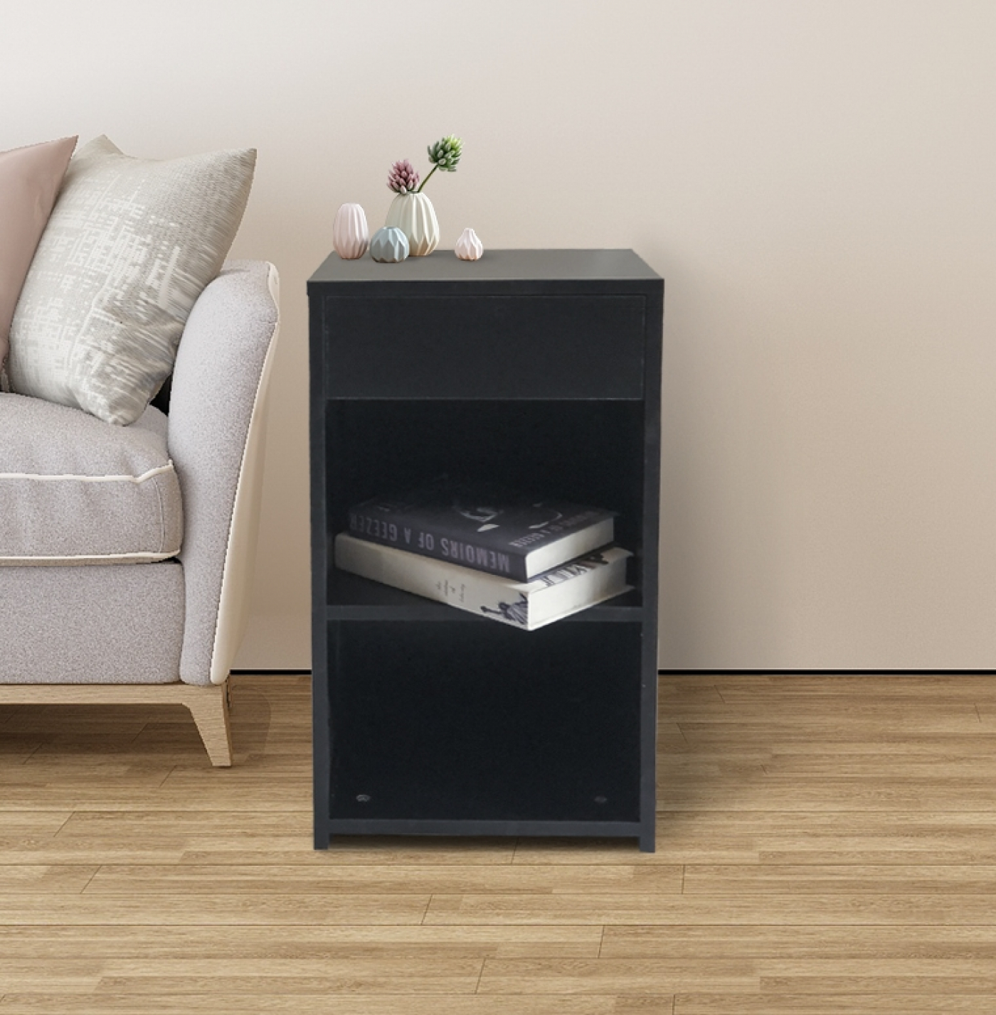 Nachtkastje halkastje 65 cm hoog zwart - alternatieve afbeelding