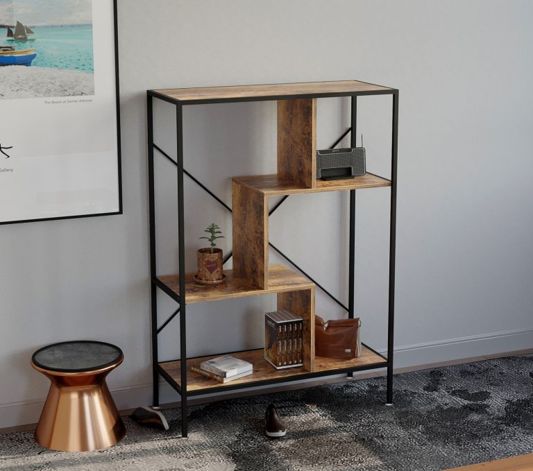 Boekenkast wandkast Stoer - open vakkenkast - industrieel - metaal hout - 115 cm hoog - alternatieve afbeelding