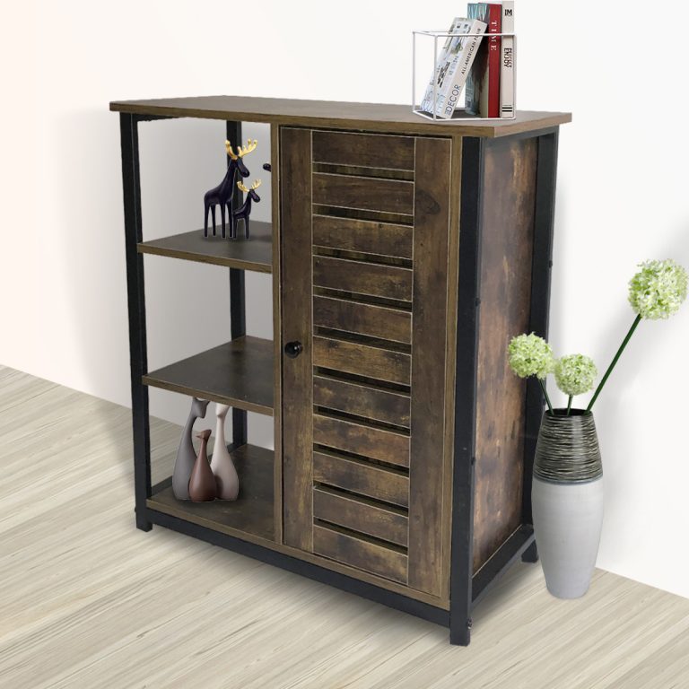 Wandkast dressoir sidetable Stoer - industrieel vintage - zwart metaal bruin hout - alternatieve afbeelding