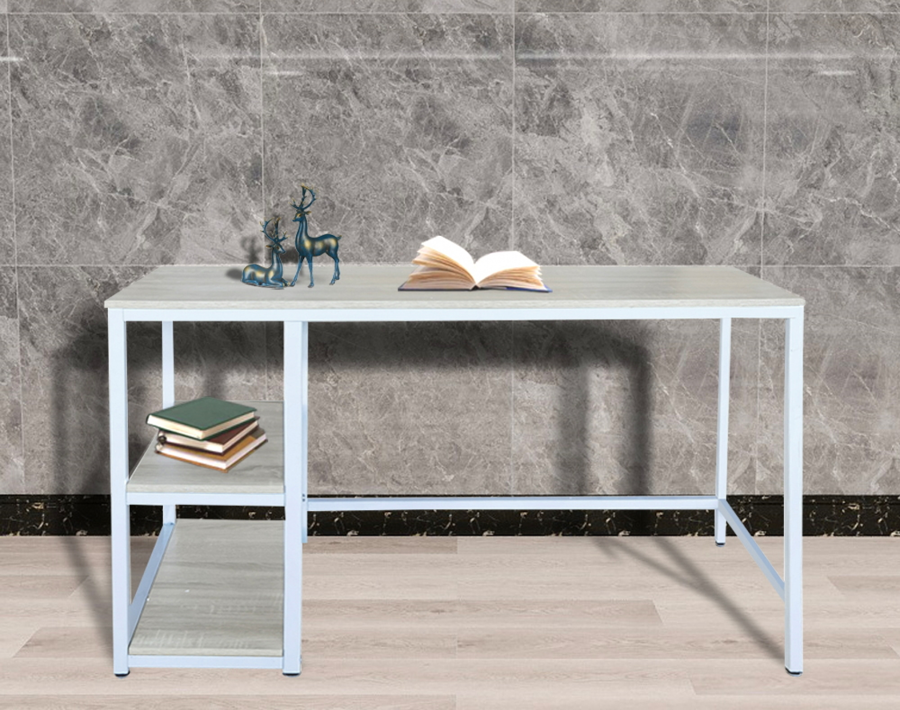 Bureau Stoer - computertafel - industrieel design - met opbergruimte - wit bruin - alternatieve afbeelding