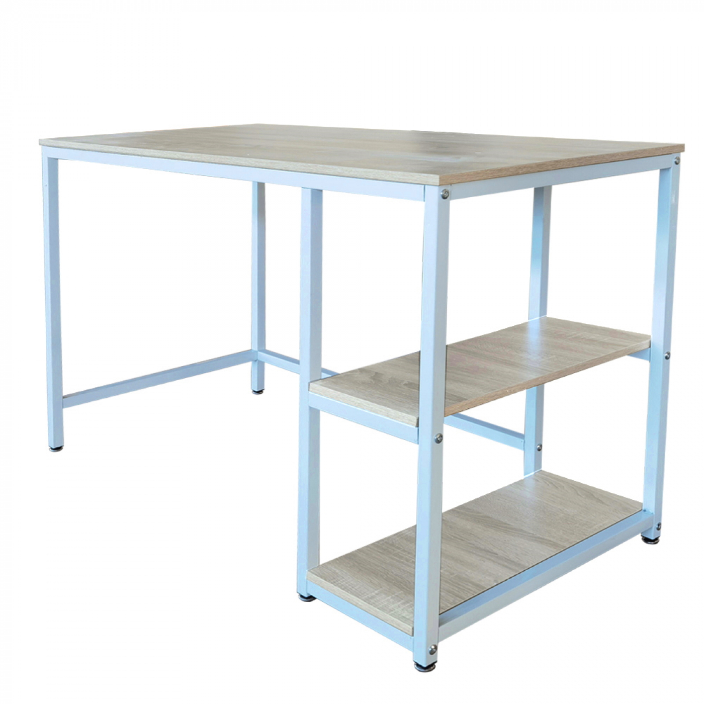 Bureau Stoer - computertafel - industrieel design - met opbergruimte - wit bruin - Meubel-Plein Bureau Stoer - computertafel - industrieel design - met opbergruimte - wit bruin - Meubel-Plein