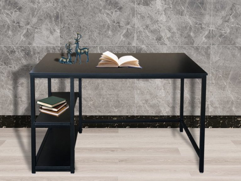 Bureau Stoer - computertafel - industrieel design - met opbergplanken - zwart - alternatieve afbeelding