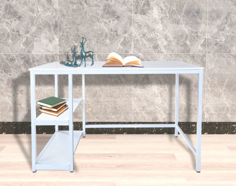 Bureau Stoer - computertafel -  industrieel design met opbergplanken - 120 cm breed - wit - alternatieve afbeelding