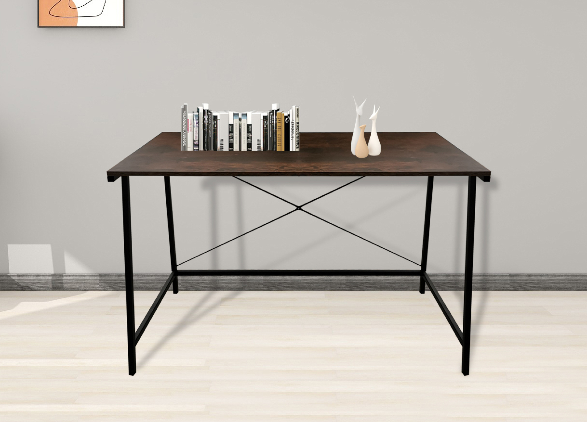 Bureau laptop computer tafel Stoer - industrieel vintage - zwart metaal bruin hout - alternatieve afbeelding