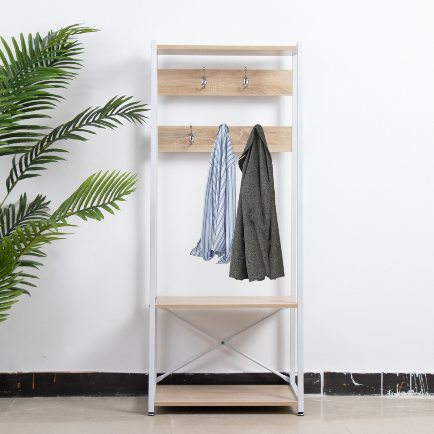 Staande kapstok Garderobe rek industrieel Stoer met schoenenrek 136 cm hoog - alternatieve afbeelding