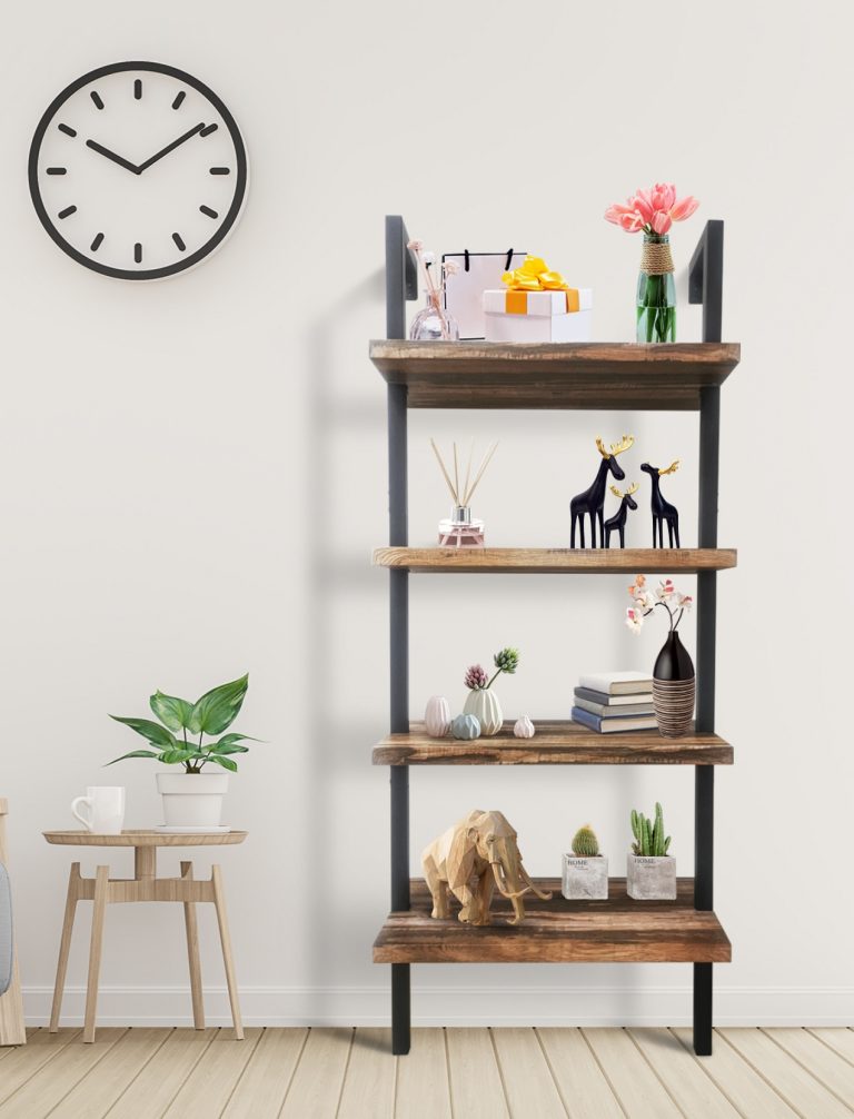 Wandkast wandrek ladder Stoer metaal hout industrieel design open boekenkast 152 cm hoog zwart - alternatieve afbeelding