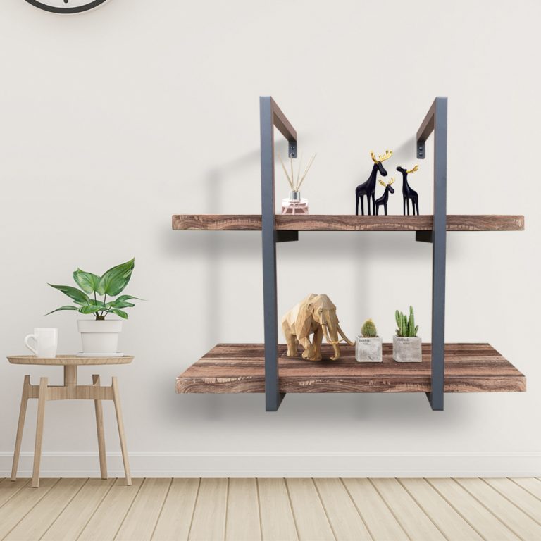 Wandrek ladder Stoer - wandplank boekenkast - wandkast - industrieel - 2 opbergplanken - alternatieve afbeelding