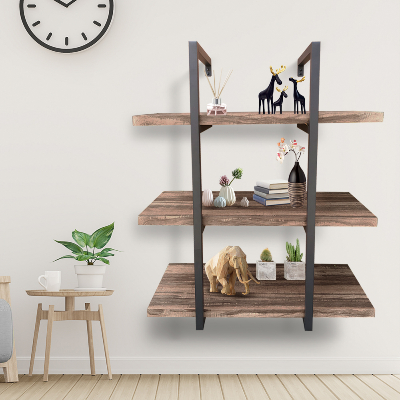 Wandrek ladder Stoer - wandplank boekenkast - wandkast - industrieel - 3 opbergplanken - alternatieve afbeelding
