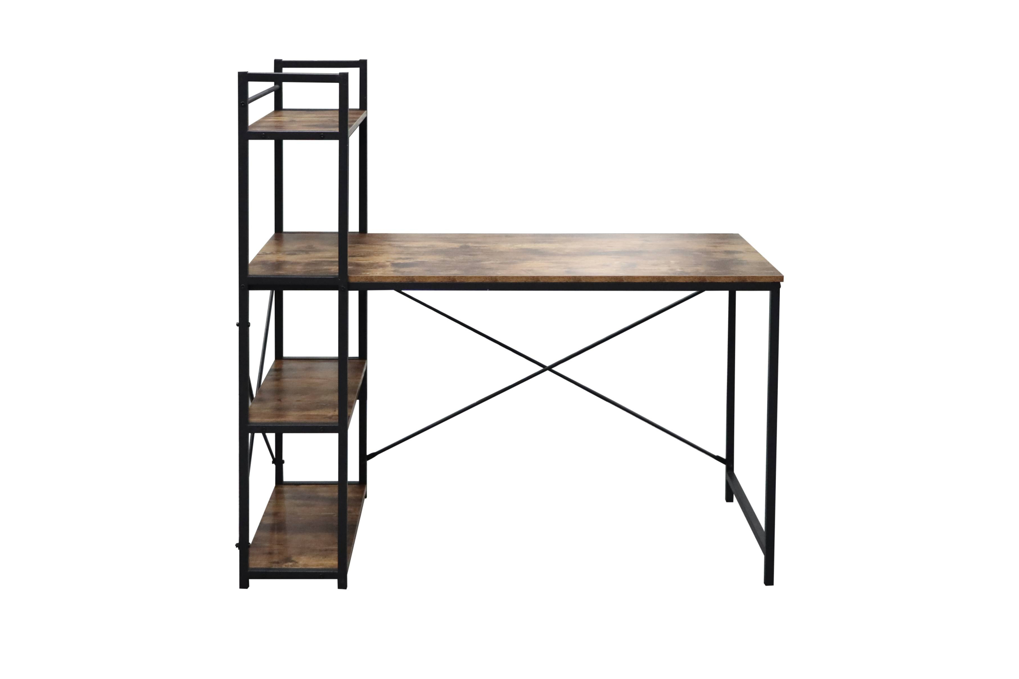 Bureau computertafel Stoer - 3 opbergplanken - industrieel vintage bruin - metaal hout