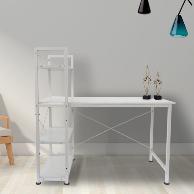 Bureau computertafel Stoer - 3 opbergplanken - industrieel modern wit - metaal hout - alternatieve afbeelding