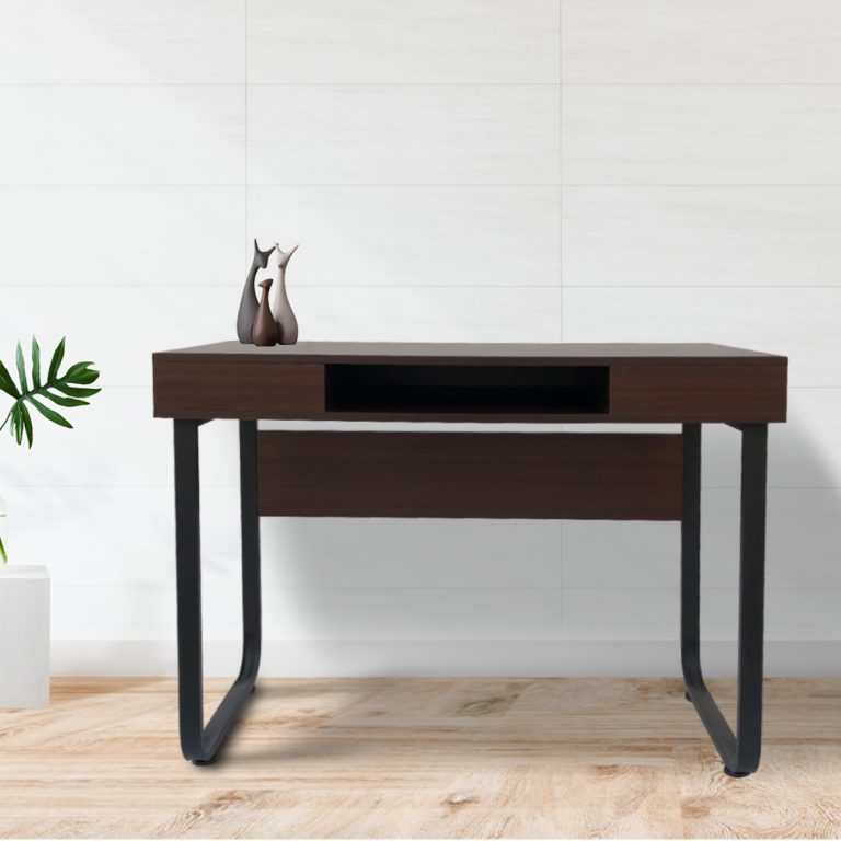 Bureau computer tafel Stoer - sidetable - industrieel vintage - zwart metaal bruin hout - alternatieve afbeelding