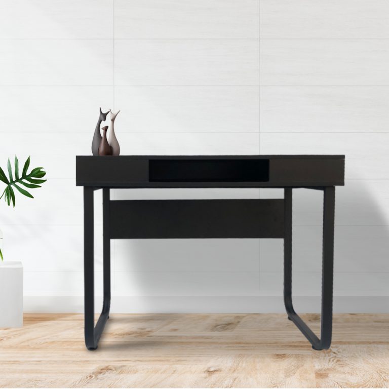 Bureau computer tafel Stoer - sidetable - industrieel modern - zwart metaal zwart hout - 110 cm breed - alternatieve afbeelding