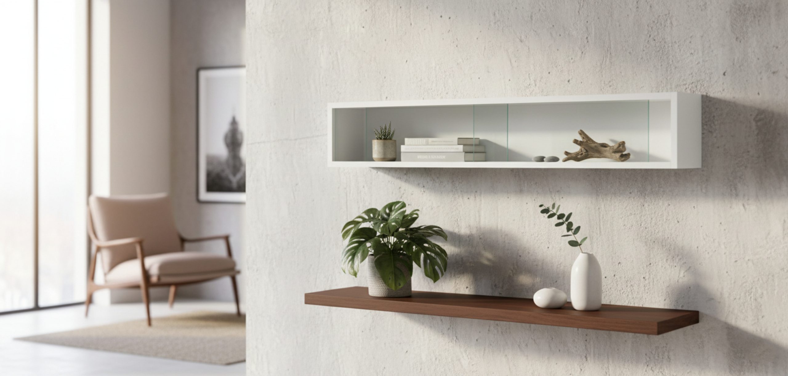 Vitrinekastje staande hangende wandvitrine - schuifdeuren - 95 x 18 x 12 cm - alternatieve afbeelding