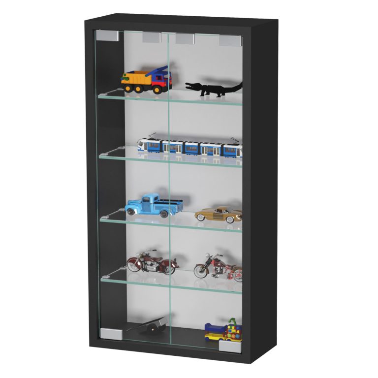 VDD Vitrinekast - Openslaande Glazen Deuren - 60 x 30 x 13 cm - Zwart