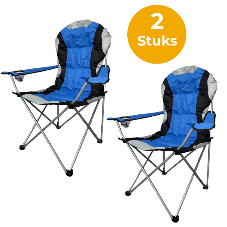 VDD - campingstoel - vouwstoel - campingstoel opvouwbaar - camping stoel - campingstoelen - campingstoel opvouwbaar - opvouwbaar - bekerhouder - blauw - set van 2