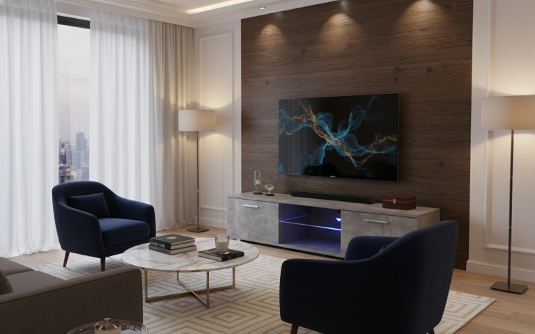VDD TV Meubel met LED Verlichting - TV Dressoir - 140 cm breed - Grijs Beton - alternatieve afbeelding