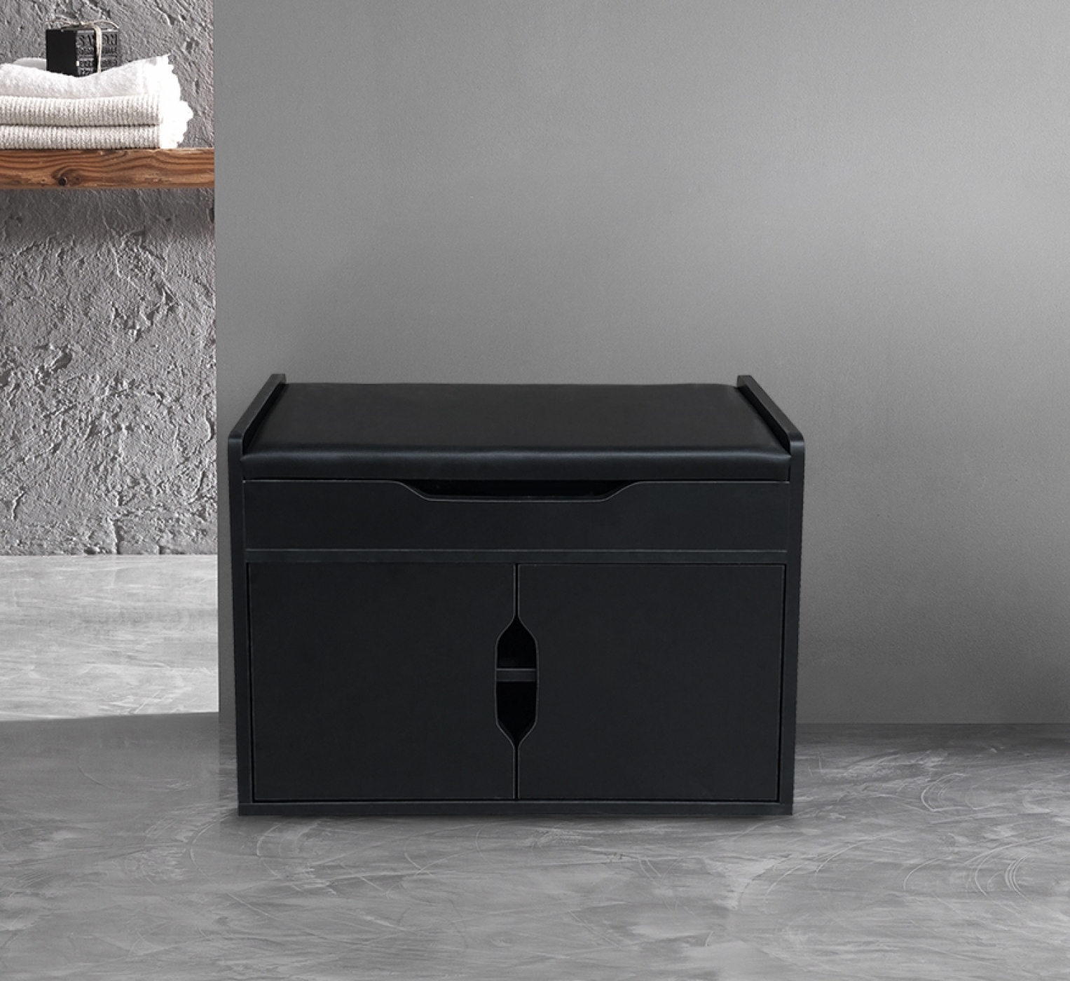 Schoenenkast bankje hal met opbergruimte - schoenenrek - opklapbaar zitkussen - zwart - alternatieve afbeelding