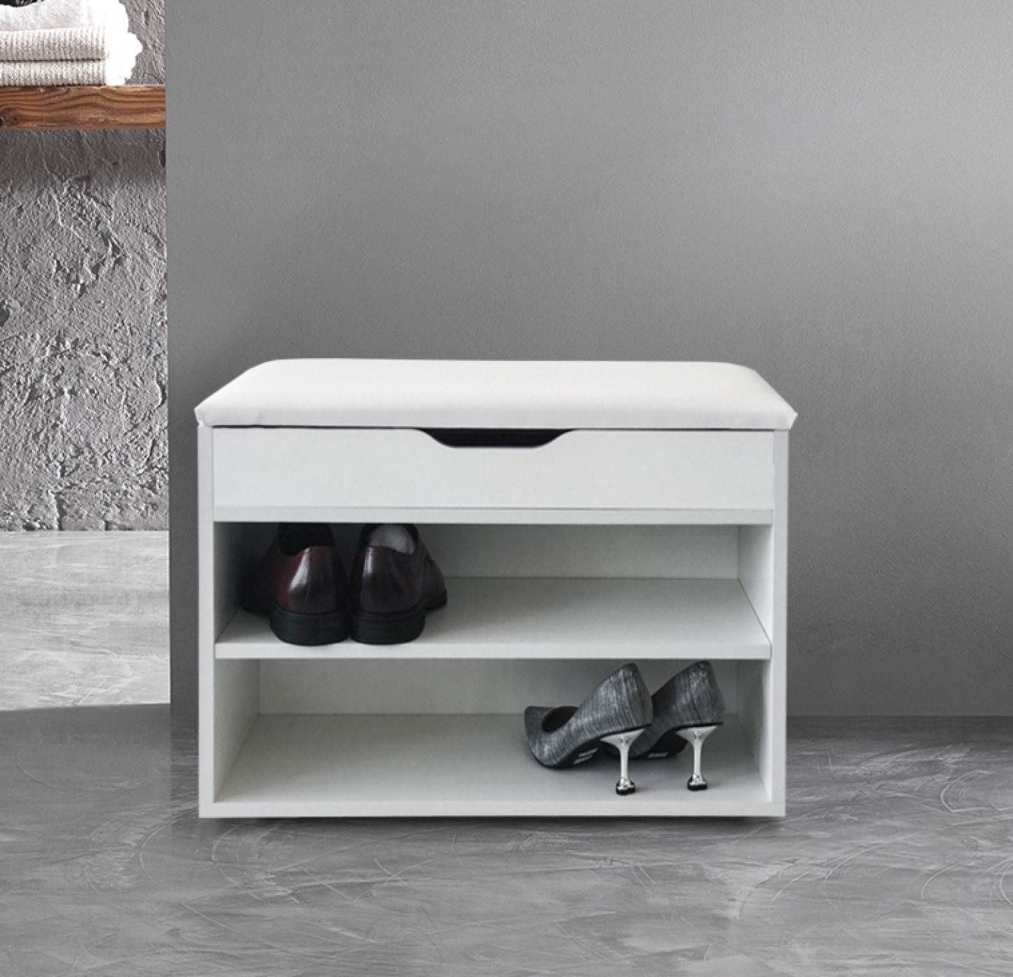Schoenenkast halbankje - schoenenbankje - schoenenrek - wit - alternatieve afbeelding