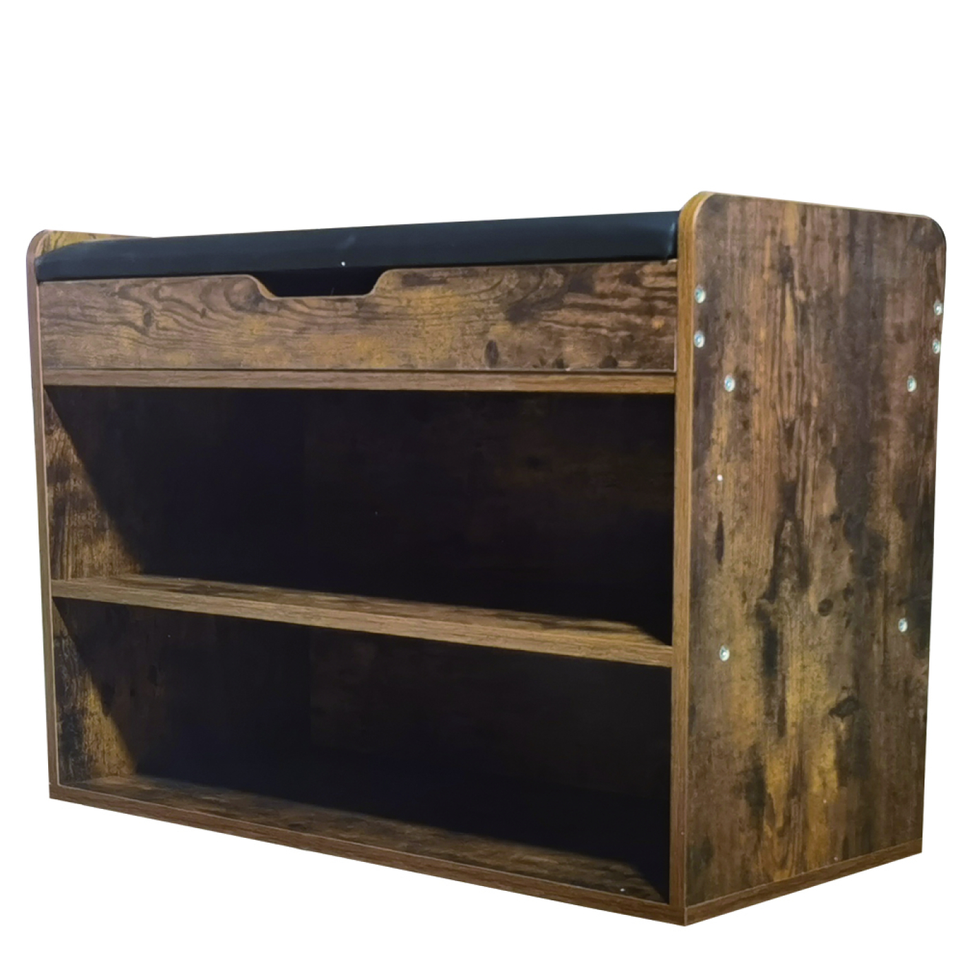 Schoenenkast met zitkussen - Halbankje met schoenen opbergvakken - Vintage bruin - alternatieve afbeelding