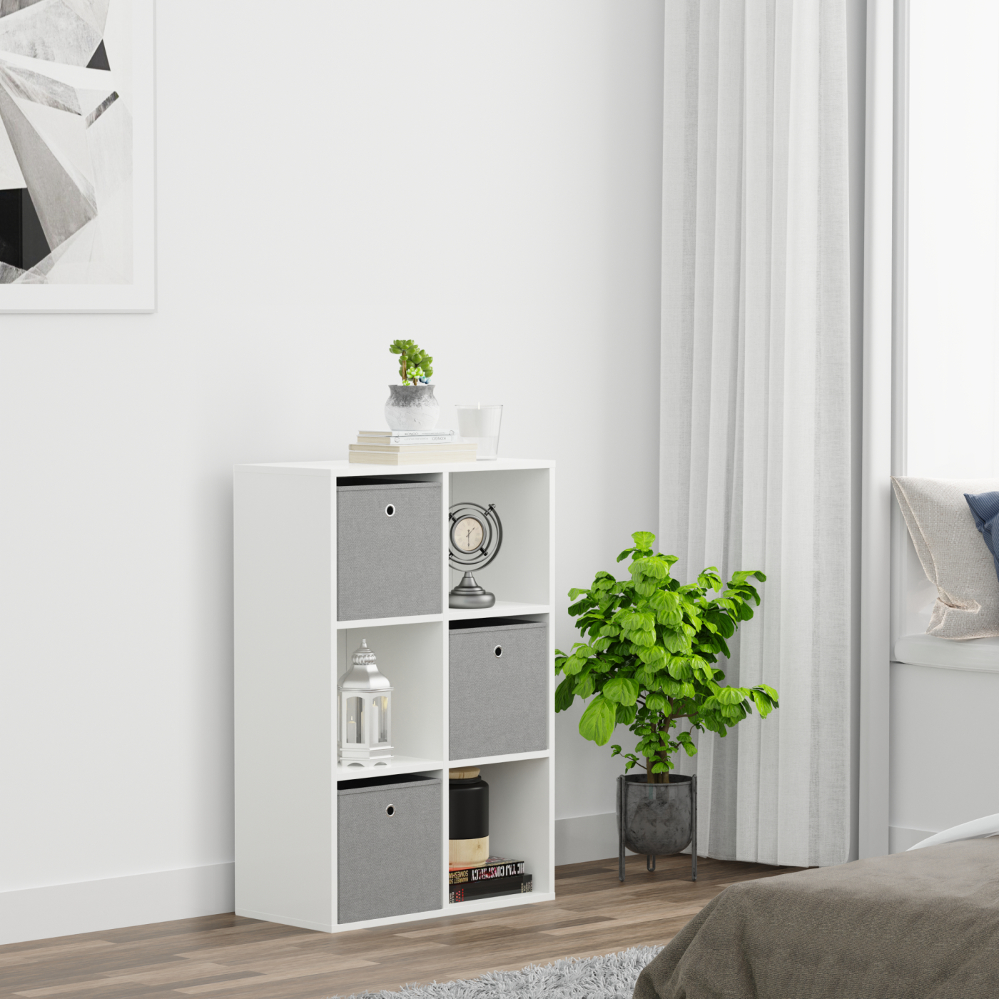 VDD – Vakkenkast – Wandkast – Vakkenkast Wit – Vakken Kast – Wandkastje – Wandkasten – Wandkasten Woonkamer – 6 Vakken – Wit - alternatieve afbeelding