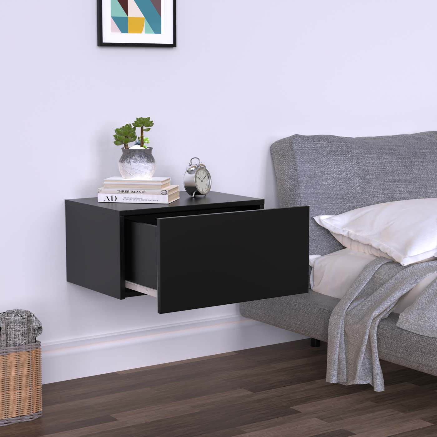 VDD – Nachtkastje – Nachtkastje Industrieel – Nachtkastje Modern - Nachtkastje Zwart – Nachtkastje Zwevend - Zwart - alternatieve afbeelding