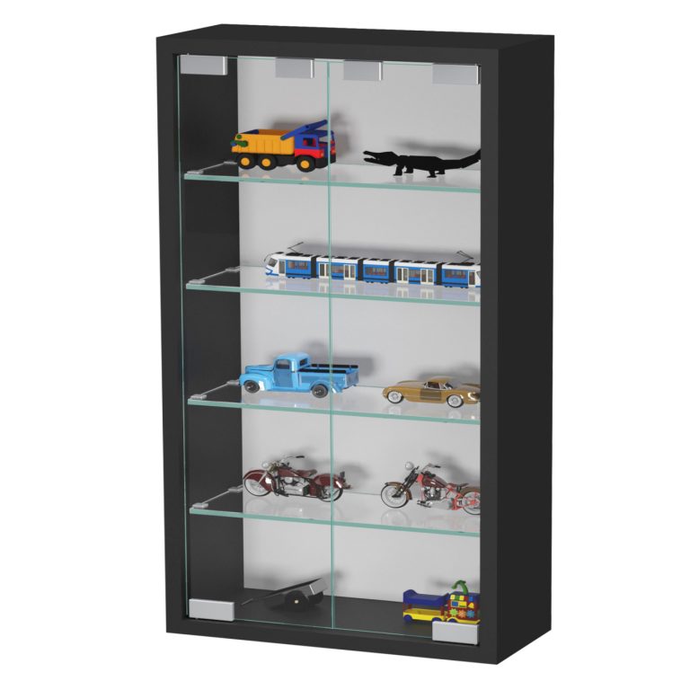 VDD Vitrinekast - Openslaande Glazen Deuren - 60 x 40 x 13 cm - Zwart