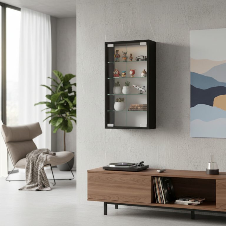 VDD Vitrinekast - Openslaande Glazen Deuren - 60 x 40 x 13 cm - Zwart - alternatieve afbeelding