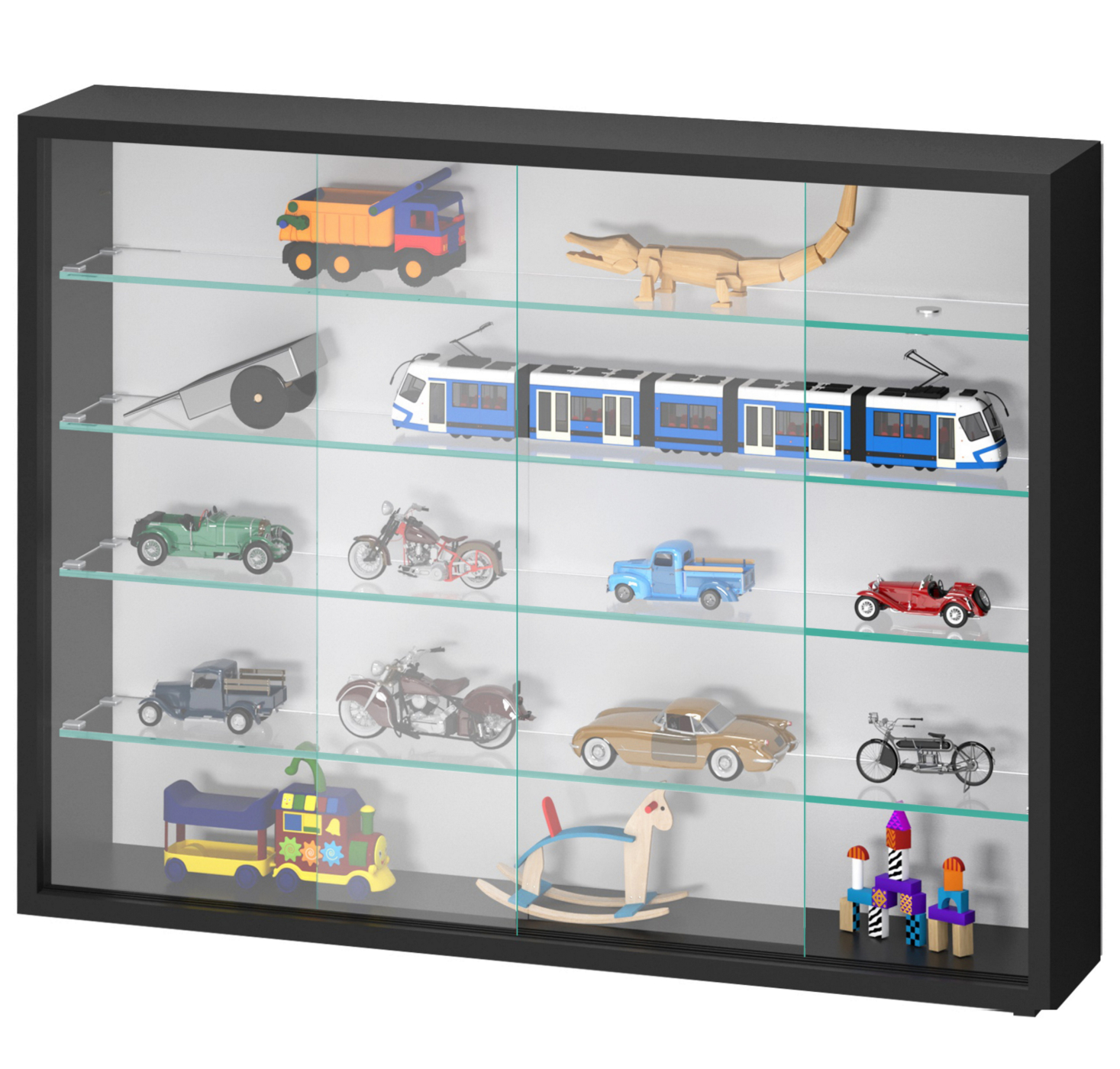 Vitrinekast staande hangende wandvitrine - schuifdeuren - 75 x 55 x 14 cm