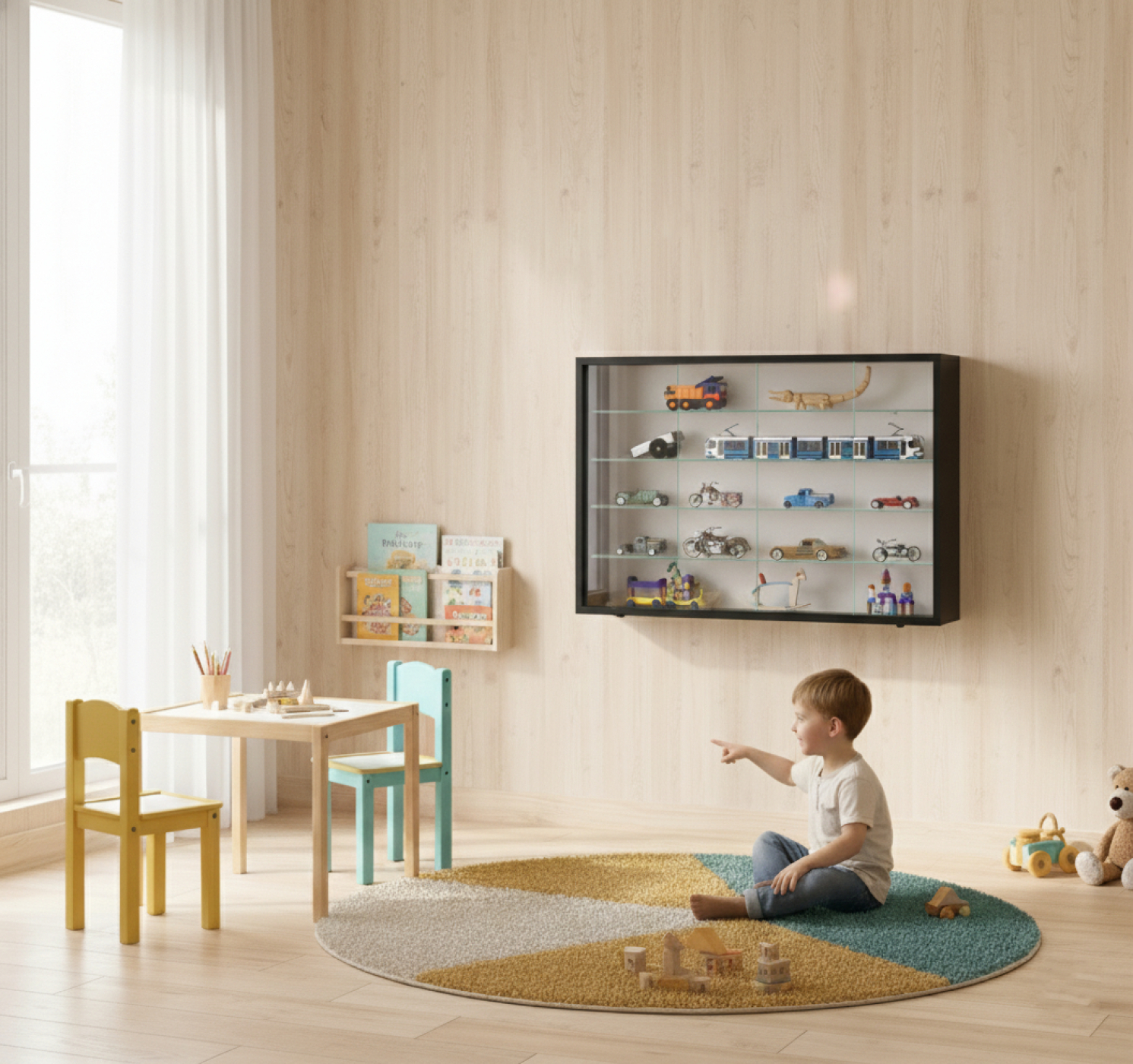 Vitrinekast staande hangende wandvitrine - schuifdeuren - 75 x 55 x 14 cm - alternatieve afbeelding