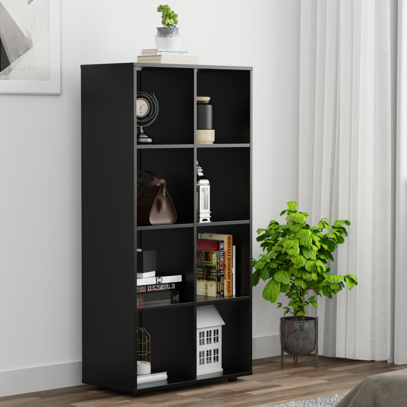 Vakkenkast Vakkie 8 open vakken opbergkast - boekenkast - wandkast – zwart - alternatieve afbeelding