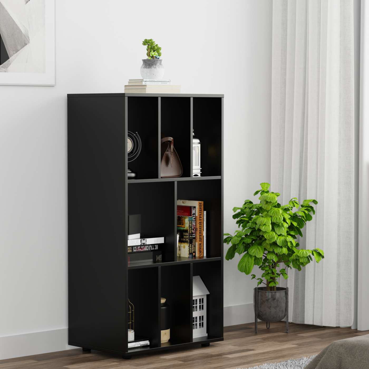 LP vinyl opbergkast - platenkast - opbergrek - platenrek - boekenkast - 8 vakken – zwart - alternatieve afbeelding