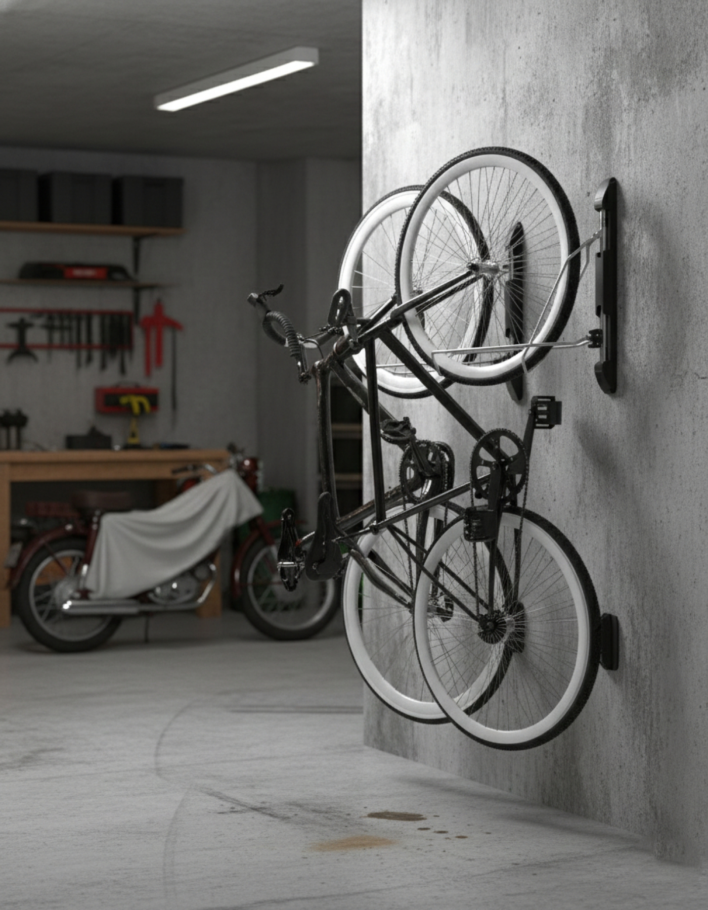 Fietsbeugel wandmontage - fiets ophangsysteem - ruimtebesparend - tot 2.1 inch banddikte - alternatieve afbeelding