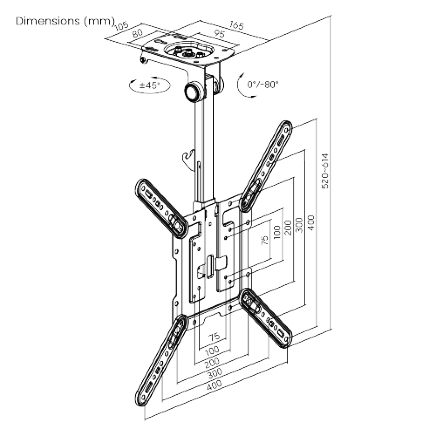 Plafondbeugel tv beeldscherm - inklapbaar draaibaar kantelbaar - 23 tot 43 inch - Meubel-Plein Plafondbeugel tv beeldscherm - inklapbaar draaibaar kantelbaar - 23 tot 43 inch - Meubel-Plein