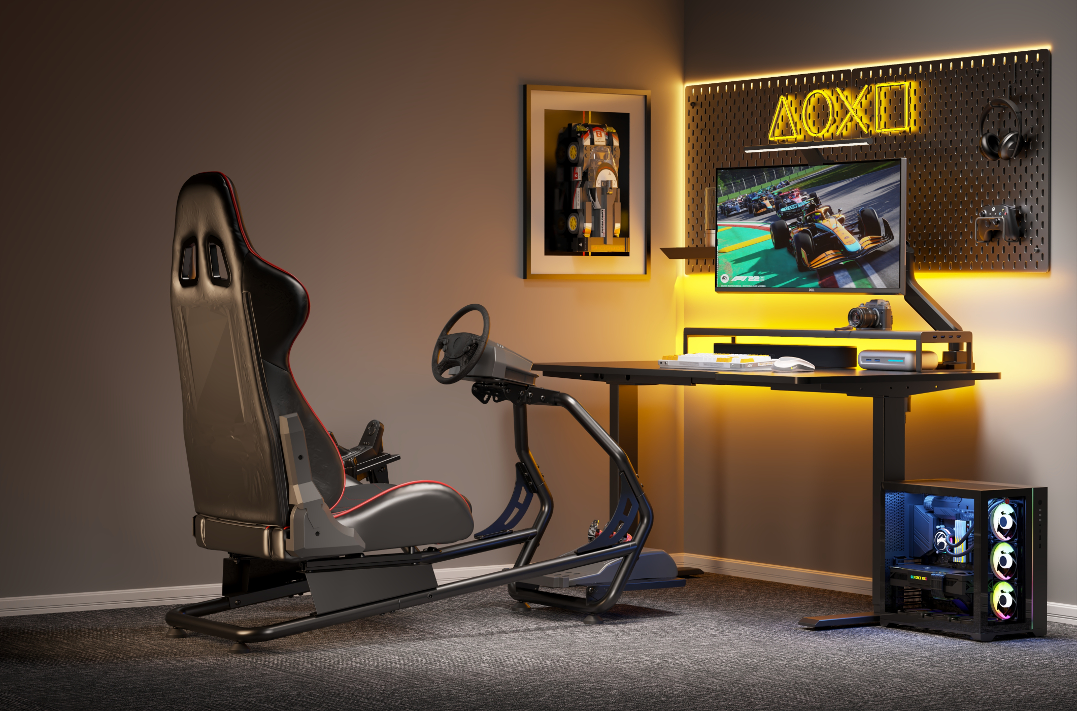 Racestoel cockpit simulator - volledig verstelbaar - racestoel - zonder beeldscherm bevestiging - alternatieve afbeelding